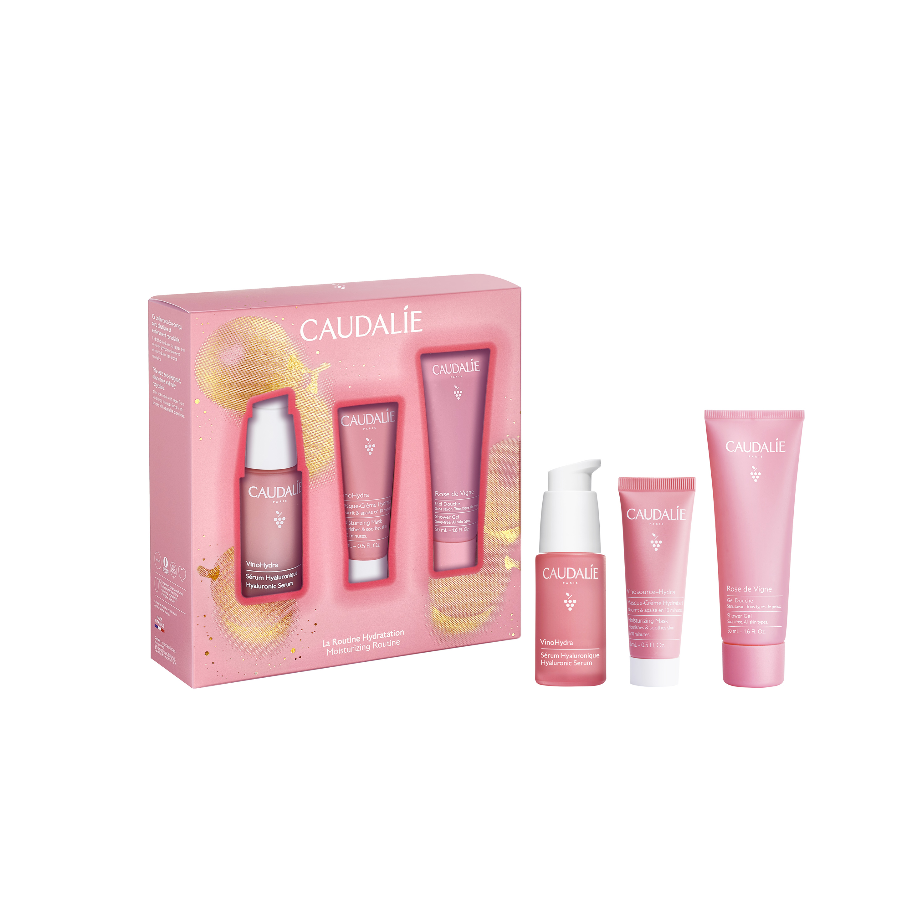 CAUDALIE PROMO VINOHYDRA хиалуронов серум 30ml + Хидратираща Маска 15 мл + Rose de Vigne Душ Гел 50ml