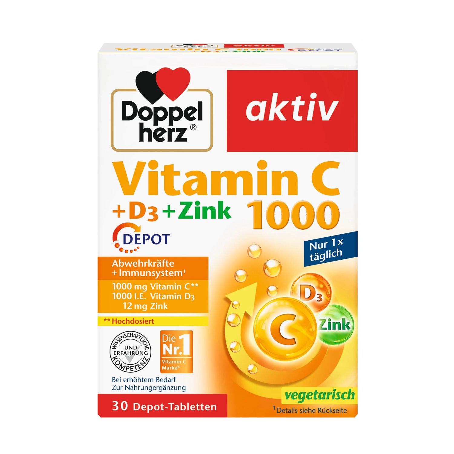 DOPPELHERZ AKTIV Витамин C 1000mg + Витамин D3 + Цинк Депо x 30 tabl