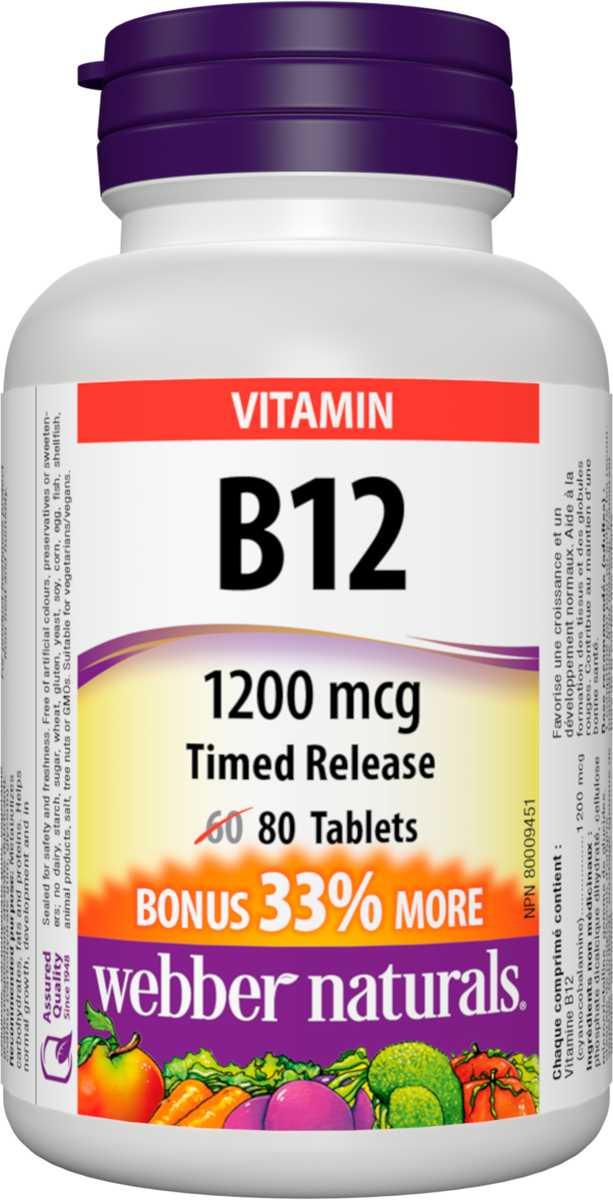 WEBBER NATURALS VITAMIN B12 1200µg Витамин B12 (метилкобаламин) с удължено освобождаване х 80 tabl
