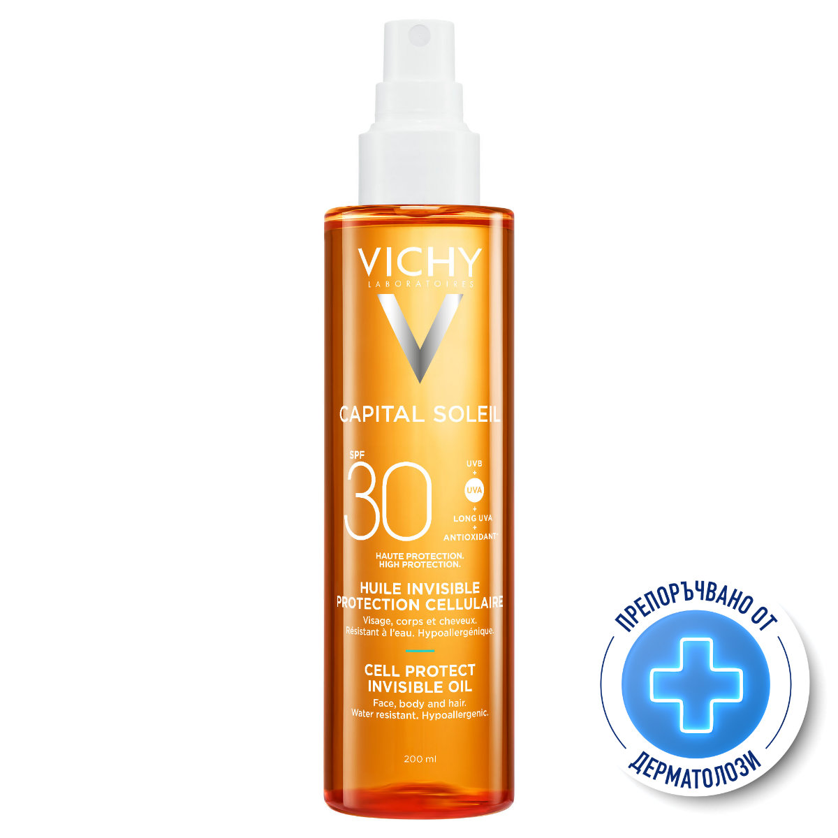 VICHY SOLEIL SPF30 CELL PROTECT слънцезащитно масло за лице,тяло и коса 200ml