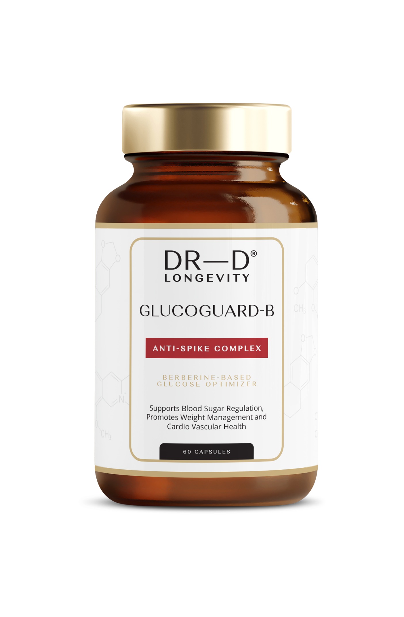 DR-D Longevity GLUCOGUARD-B за оптимизиране на кръвната захар, богата на Берберин HCL x 60 caps