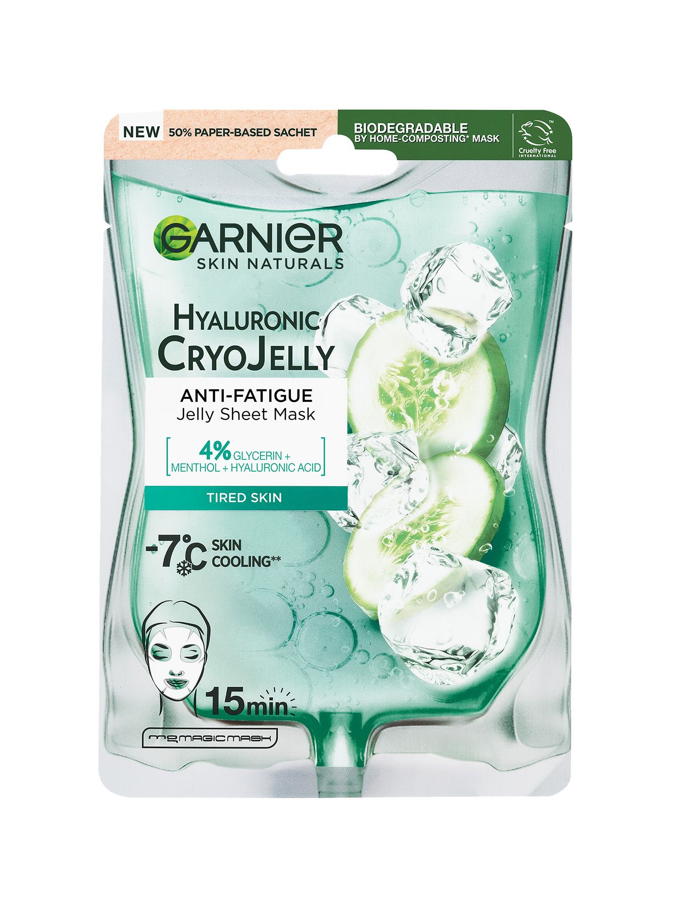 GARNIER CRYO JELLY Гел-маска за лице с хиалуронова киселина и екстракт от краставица, 27г