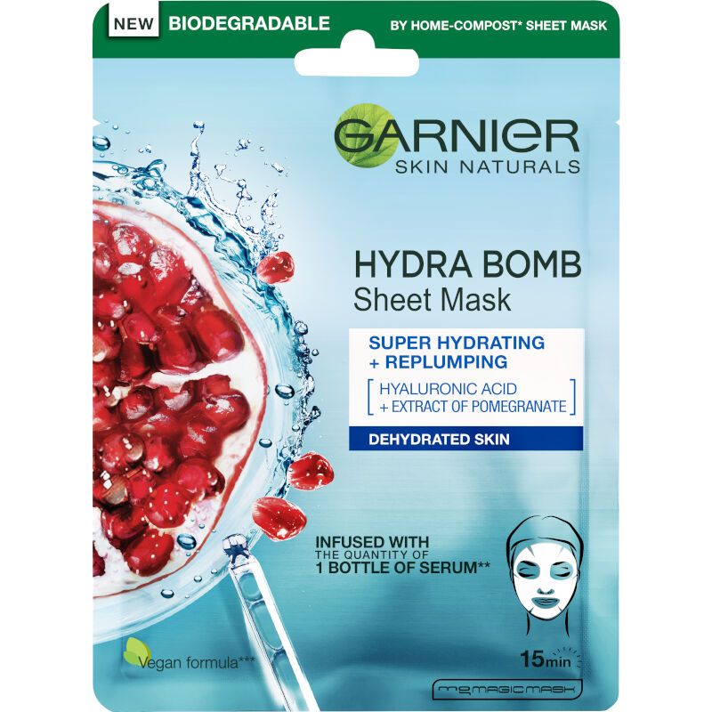 GARNIER SKIN NATURALS MOISTURE+ AQUA BOMB TISSUE MASK Маска за лице DEHYDRATED SKIN, 32 гр.