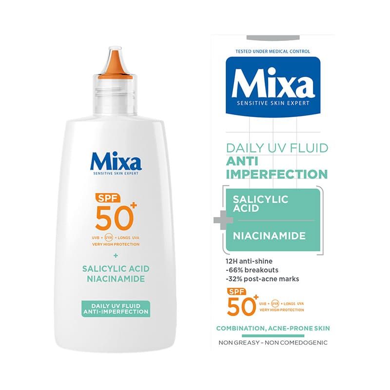 MIXA Дневен UV флуид за кожа, склонна към ​несъвършенства SPF 50+, 40мл